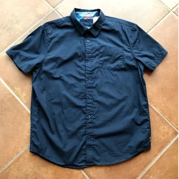 Prana Mens Organic Cotton Navy Short Sleeve Button Up Shirt size L - Picture 6 of 6